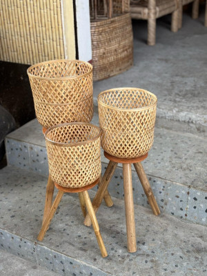 Bamboo Stand Planter (set Of 3)
