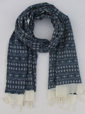 All Over Indigo Motif Eri Silk Stole (ahimsa Silk)