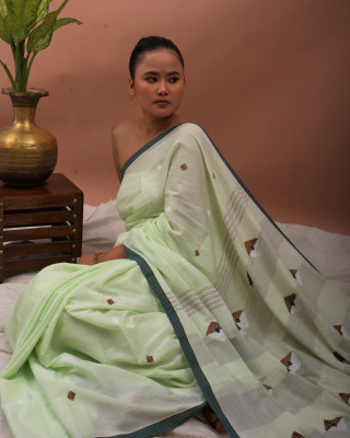 Cotton Sea Green Handwoven Saree