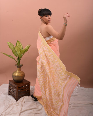 Cotton Orange Handwoven Saree