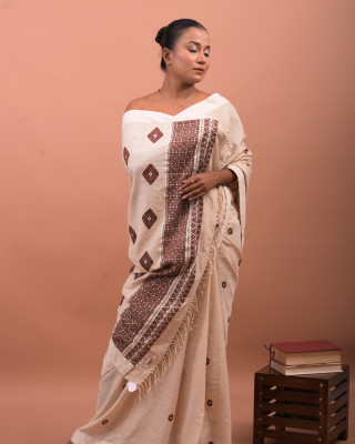 Eri Beige Colour Silk Saree (ahimsa Silk) With Brown Border